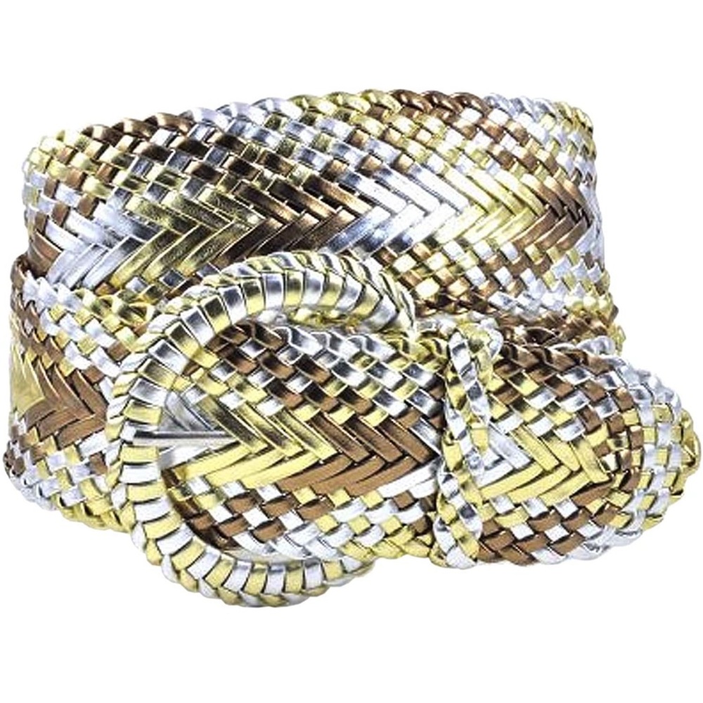 New Women's Fashion Web Woven Braid Faux Leather Metallic Wide Belt